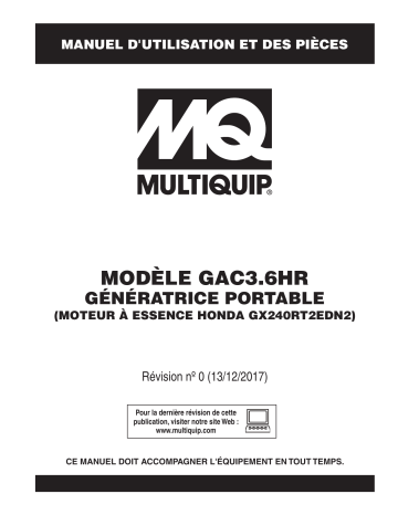 Mode d'emploi | MQ Multiquip GAC36HR Manuel utilisateur | Fixfr