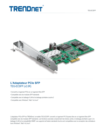 Trendnet TEG-ECSFP SFP PCIe Adapter Fiche technique | Fixfr