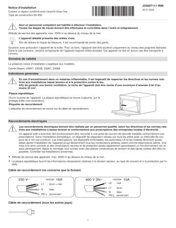 23008 | V-ZUG 23007 Combi-steamer Guide d'installation | Fixfr