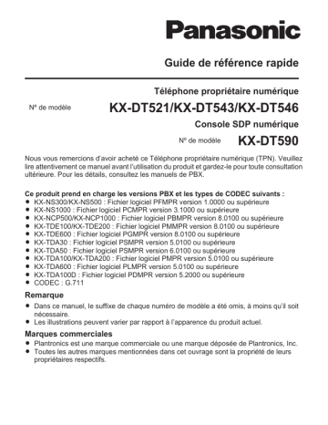 Manuel du propriétaire | Panasonic KX-DT590 Manuel utilisateur | Fixfr