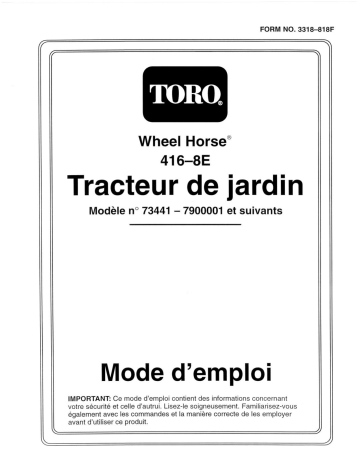 Toro 416-8 Garden Tractor Riding Product Manuel utilisateur | Fixfr