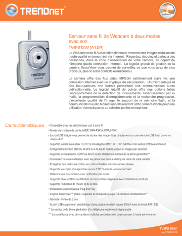 Trendnet TV-IP212W TRENDnetVIEW Wireless Network Camera Fiche technique | Fixfr