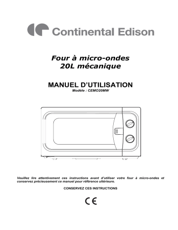 Manuel du propriétaire | CONTINENTAL EDISON CEMO20MW Micro-onde Manuel utilisateur | Fixfr