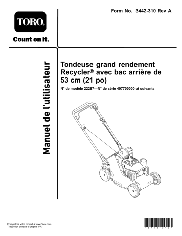 Toro 21in Heavy-Duty Recycler/Rear Bagger Lawn Mower Walk Behind Mower Manuel utilisateur | Fixfr