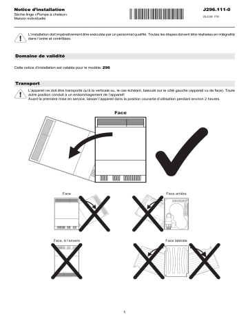 V-ZUG 296 Dryer Adora TSL WP neutral Guide d'installation | Fixfr