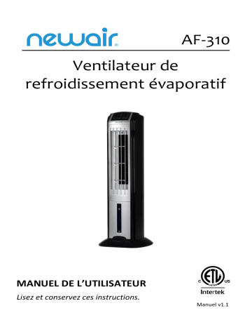 NewAir AF-310-REM Remanufactured 2-in-1 Evaporative Cooler and Tower Fan, 100 sq. ft.  Manuel utilisateur | Fixfr
