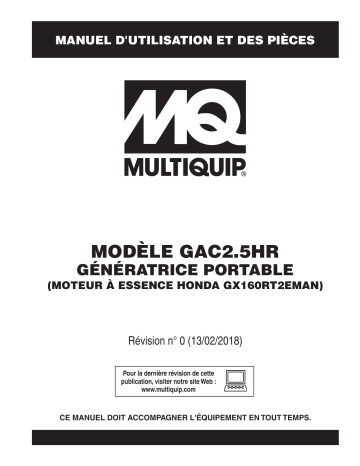 Mode d'emploi | MQ Multiquip GAC25HR Manuel utilisateur | Fixfr