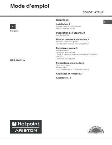 Manuel du propriétaire | Hotpoint-Ariston UPS 1746/HAUPS1746 Manuel utilisateur | Fixfr