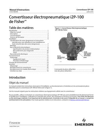 Fisher Convertisseur électropneumatique i2P-100 de ( i2P-100 Electro-Pneumatic Transducer) Manuel du propriétaire | Fixfr