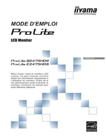 Manuel du propriétaire | iiyama PROLITE B2475HDS Manuel utilisateur | Fixfr