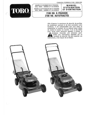 Toro Lawnmower Walk Behind Mower Manuel utilisateur | Fixfr