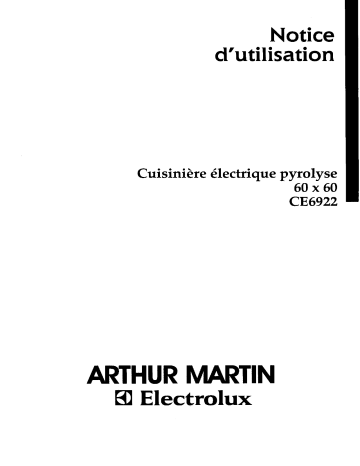 Manuel du propriétaire | Arthur Martin-Electrolux CE6922N1 Cuisinière Manuel utilisateur | Fixfr