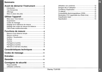 Manuel du propriétaire | Stanley TLM165i - STHT1-77142 Manuel utilisateur | Fixfr
