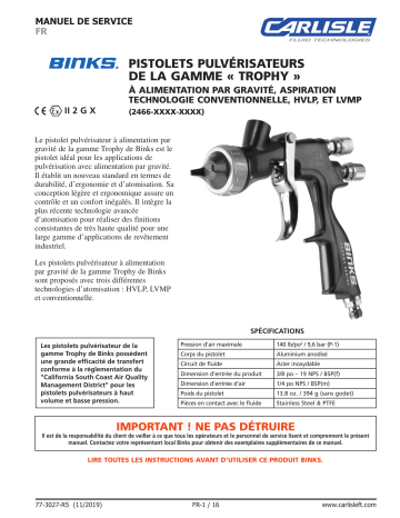 Binks Trophy Series Manuel utilisateur | Fixfr