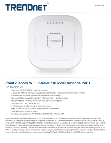 Trendnet TEW-826DAP AC2200 Tri-Band PoE+ Indoor Wireless Access Point Fiche technique | Fixfr