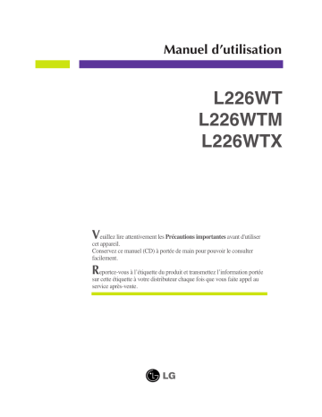 L226WT-BF | L226WT-SF | LG L226WTX-BF Manuel du propriétaire | Fixfr