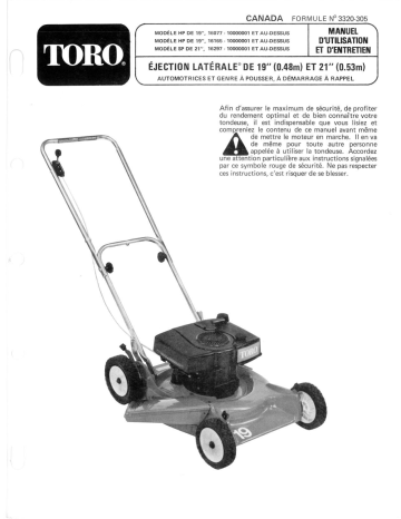 Toro Lawnmower Walk Behind Mower Manuel utilisateur | Fixfr