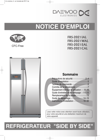 Manuel du propriétaire | Daewoo FRS-2021IAL Manuel utilisateur | Fixfr