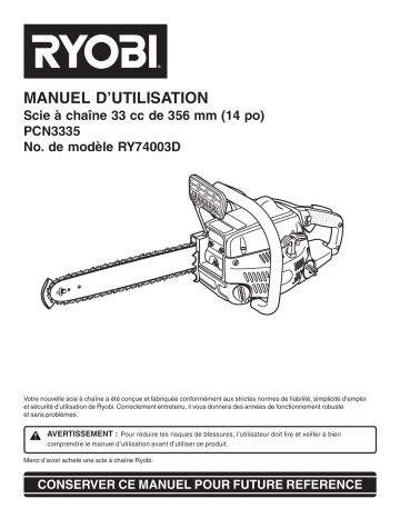 Manuel du propriétaire | Ryobi RY74003D Manuel utilisateur | Fixfr