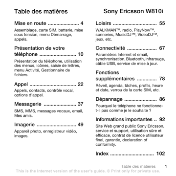 Mode d'emploi | Sony W810I Manuel utilisateur | Fixfr