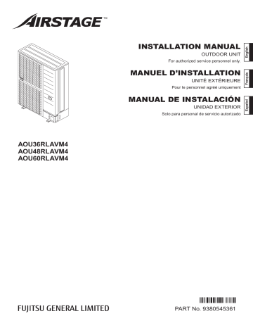 AOU36RLAVM4 | AOU48RLAVM4 | Installation manuel | Fujitsu AOU60RLAVM4 Guide d'installation | Fixfr