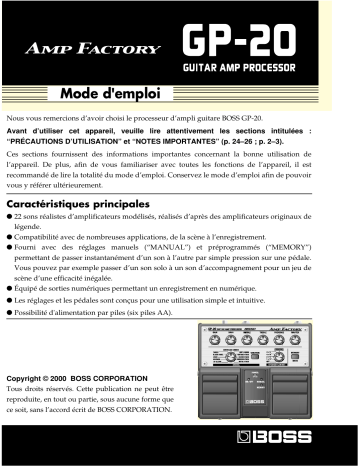 Manuel du propriétaire | Roland GP-20 Manuel utilisateur | Fixfr