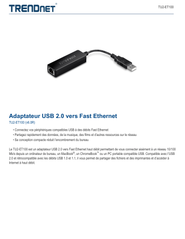 Trendnet TU2-ET100 USB 2.0 to Fast Ethernet Adapter Fiche technique | Fixfr
