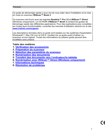 IRIS IRISCAN BOOK 3 Scanner Manuel du propriétaire | Fixfr