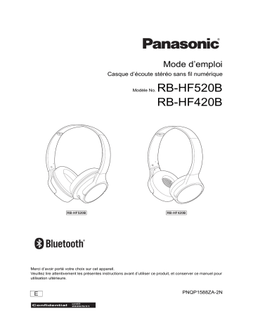 RB-HF420BE-W | Panasonic RB-HF420BE-K Casque audio ou écouteurs sans fil / Bluetooth Manuel du propriétaire | Fixfr