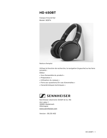 HD450BT BLACK | Sennheiser HD450BT WHITE Casque audio ou écouteurs sans fil / Bluetooth Manuel du propriétaire | Fixfr