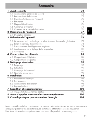 Smeg FAB38RBL5 Réfrigérateur Manuel du propriétaire | Fixfr