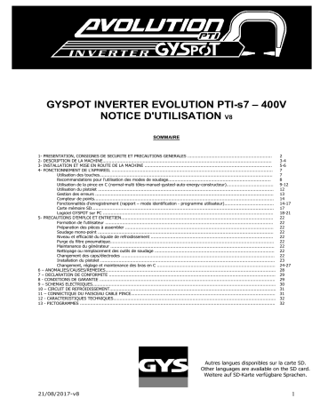 GYS GYSPOT EVOLUTION PTI -S7 - 3x400V - 4m Manuel du propriétaire | Fixfr