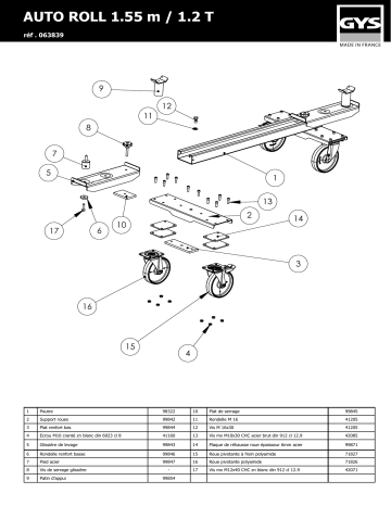 GYS HANDLING JACK AUTO ROLL 1.55m/1.2t Manuel du propriétaire | Fixfr