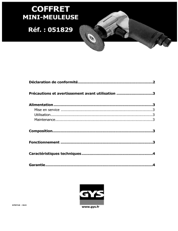 GYS MINI GRINDER TOOL KIT - 75 mm Manuel du propriétaire | Fixfr