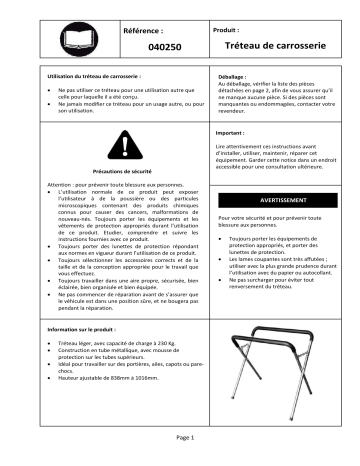 GYS TRESTLE FOR CAR BODY ELEMENTS Manuel du propriétaire | Fixfr