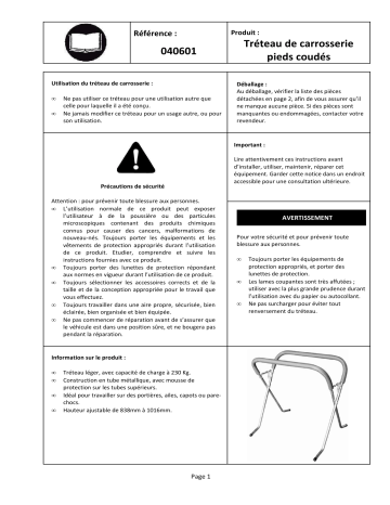 GYS CAR BODY TRESTLE - ANGLED FEET Manuel du propriétaire | Fixfr