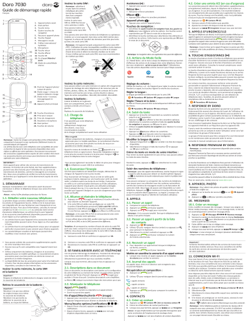 Doro 7030 Mobile phone Guide de démarrage rapide | Fixfr