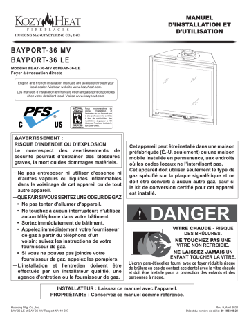 Kozyheat Bayport 36 Gas Fireplace Manuel du propriétaire | Fixfr