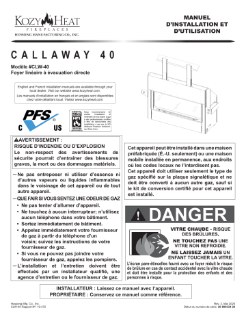 Kozyheat Callaway 40 Gas Fireplace Manuel du propriétaire | Fixfr