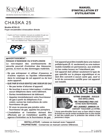 Kozyheat Chaska 25 Gas Insert Manuel du propriétaire | Fixfr