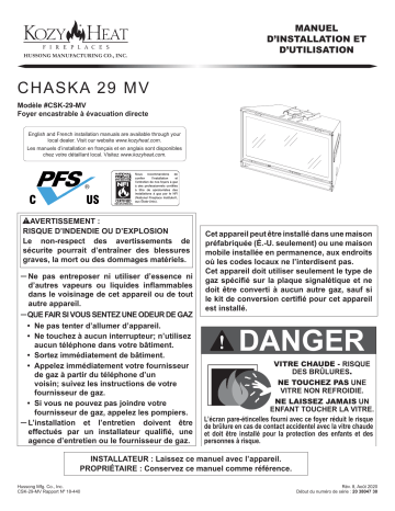 Kozyheat Chaska 29 Gas Insert Manuel du propriétaire | Fixfr