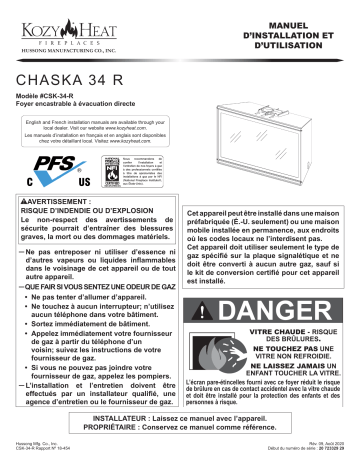 Kozyheat Chaska 34 Gas Insert Manuel du propriétaire | Fixfr