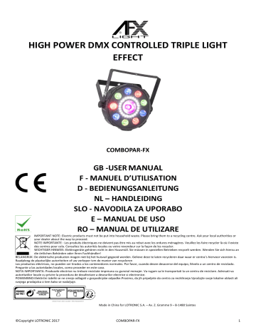 afx light COMBOPAR-FX HIGH POWER DMX CONTROLLED TRIPLE LIGHT EFFECT Manuel du propriétaire | Fixfr