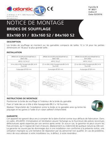 Installation manuel | Atlantic Brides de soufflage b3 S1 b3 S2 b4 160 Guide d'installation | Fixfr