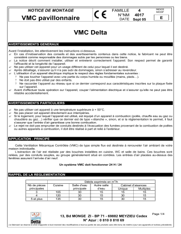 Installation manuel | Atlantic VMC DELTA Guide d'installation | Fixfr