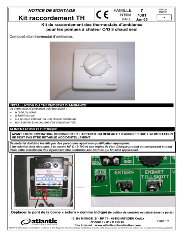 Atlantic THERMOSTAT D'AMBIANCE POUR IVT 8R Manuel du propriétaire | Fixfr