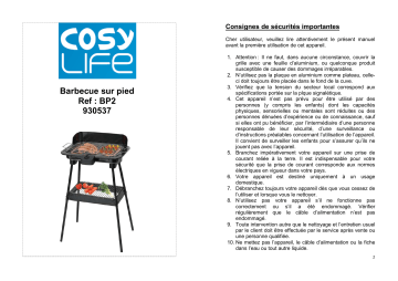 Manuel du propriétaire | COSYLIFE BP2 - 38x22 cm GRILLS - PLANCHAS - BARBECUES Manuel utilisateur | Fixfr