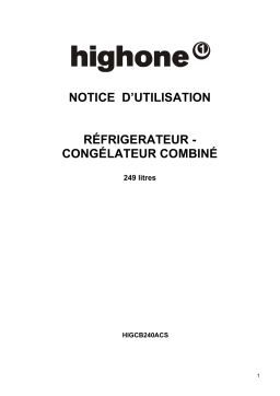 High One Réf 1M HIG CB 240 ACS RÉFRIGÉRATEURS Manuel utilisateur