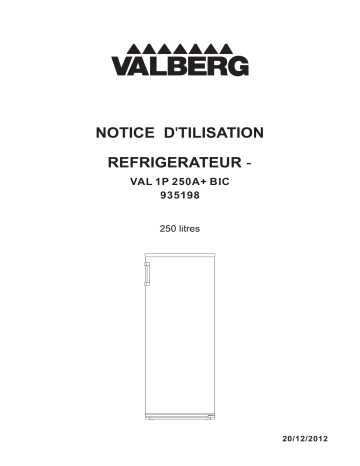 Manuel du propriétaire | Valberg Réf 1P VAL 1PU 250 A+ BIC RÉFRIGÉRATEURS Manuel utilisateur | Fixfr