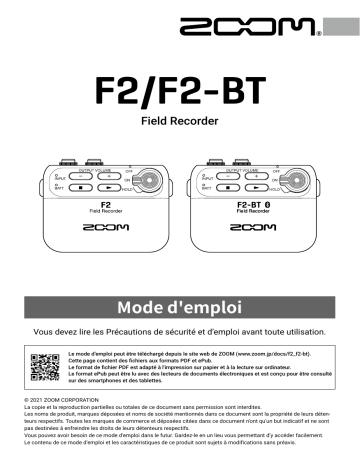 F2-BT | Zoom F2 Manuel utilisateur | Fixfr